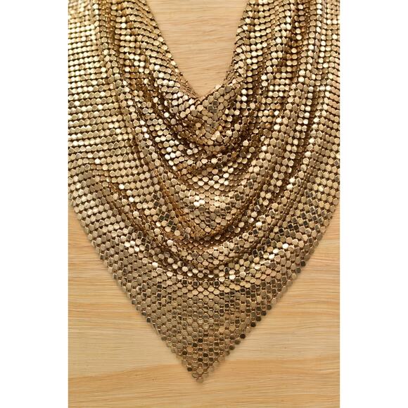 PA Vintage Mesh Chainmail Bib Choker Necklace Gold Chunky Signed 1990s BinBD - Picture 8 of 12